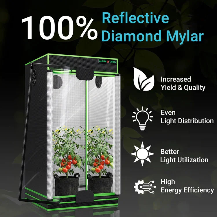 MIMEO Grow Tent with 100% Reflective Diamond Mylar, LED Grow Light, and Tomato Plants for Indoor Hydroponics