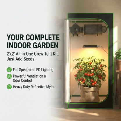 MIMEO 2x2 Grow Tent Kit with LED Light & Ventilation for Indoor Gardening