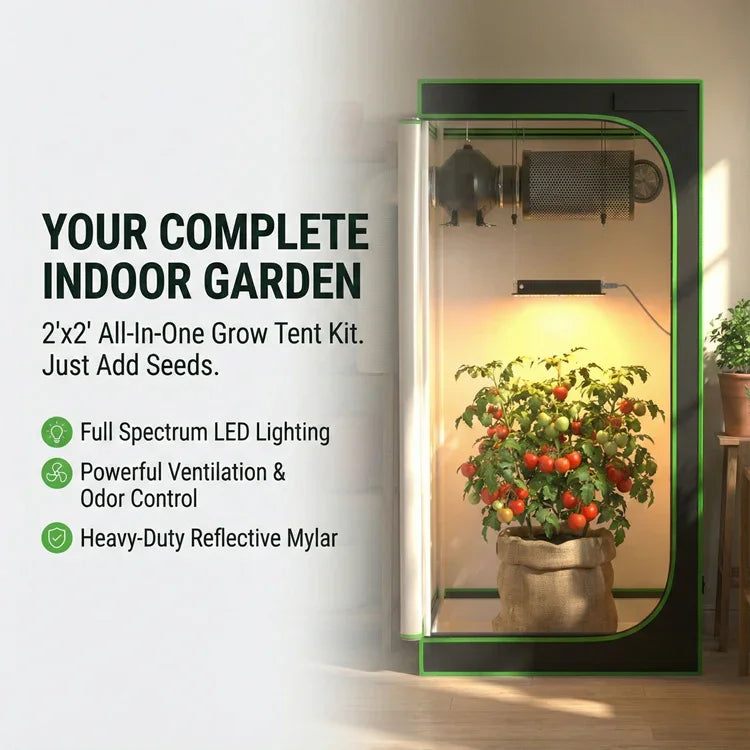 MIMEO 2x2 Grow Tent Kit with LED Light & Ventilation for Indoor Hydroponics