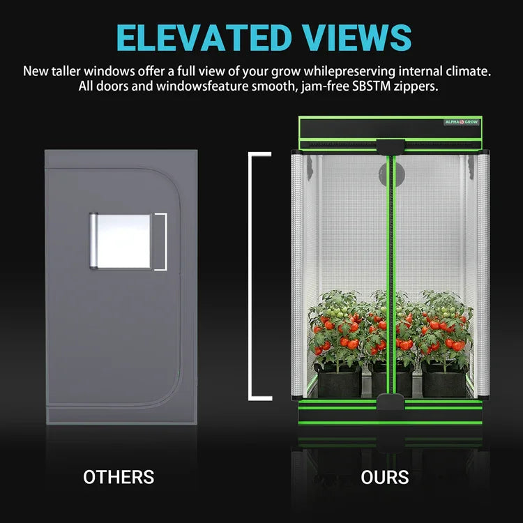 MIMEO Grow Tent with elevated windows & LED grow lights for indoor hydroponics stealth growing