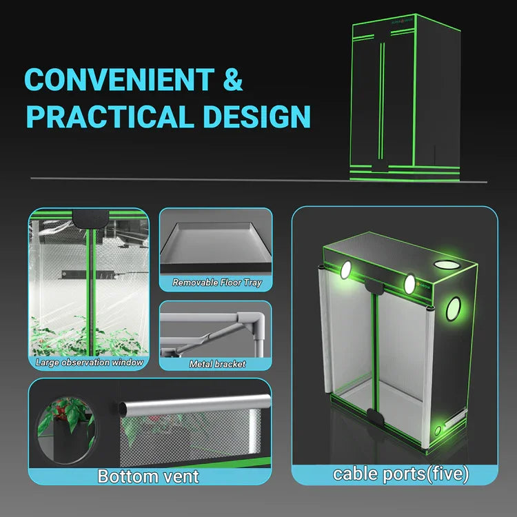 MIMEO Grow Tent with LED Grow Light, Inline Fan, Carbon Filter & Turnkey Kit Features