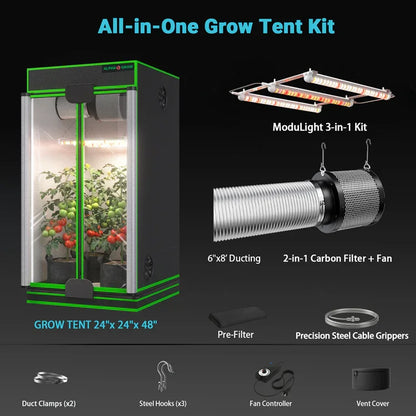 MIMEO All-in-One Grow Tent Kit with LED Light, Carbon Filter & Ducting for Indoor Hydroponics