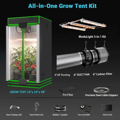MIMEO All-in-One Grow Tent Kit with LED Light, Carbon Filter & Ducting for Indoor Hydroponics
