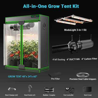 MIMEO All-in-One Grow Tent Kit with LED Light, Carbon Filter & Duct Fan for Indoor Hydroponics