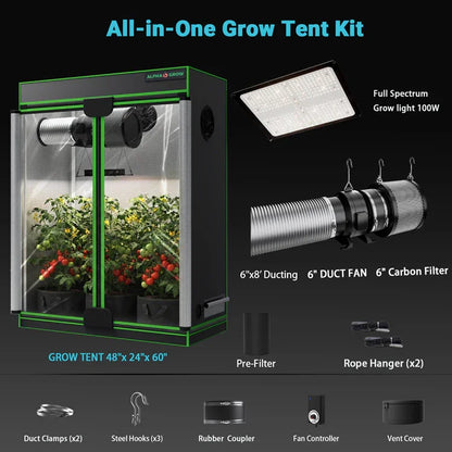 MIMEO All-in-One Grow Tent Kit with LED Grow Light, Carbon Filter & Duct Fan for Indoor Hydroponics