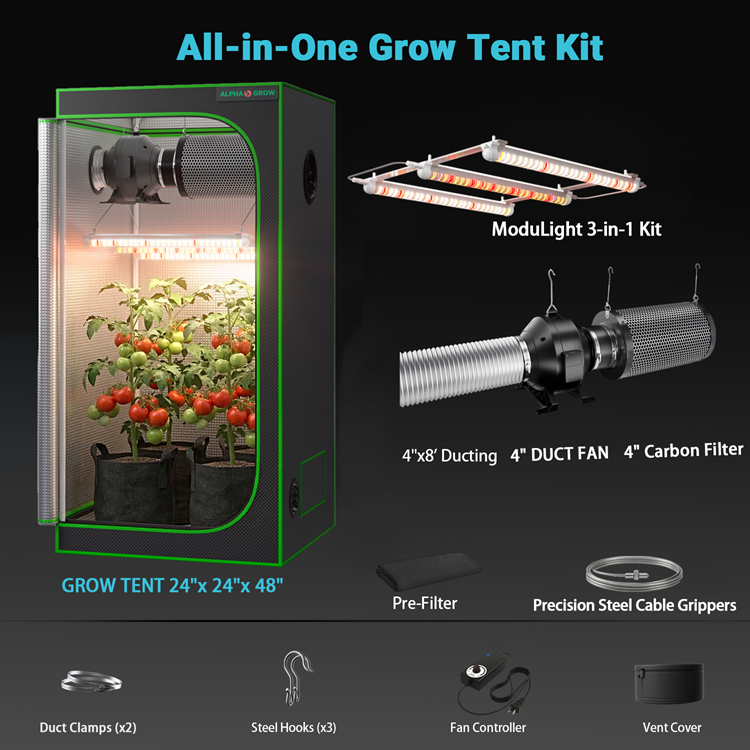 MIMEO All-in-One Grow Tent Kit with LED Light, Carbon Filter & Duct Fan for Indoor Hydroponics