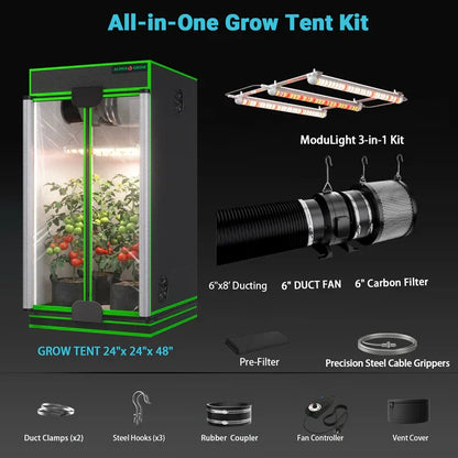 MIMEO All-in-One Grow Tent Kit with LED Light, Fan & Carbon Filter for Indoor Hydroponics