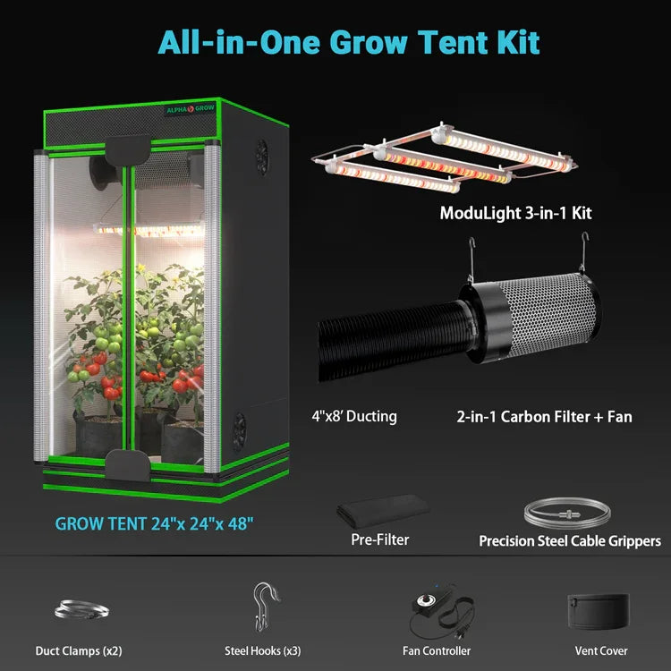 MIMEO All-in-One Grow Tent Kit with LED Light, Carbon Filter & Ducting for Indoor Hydroponics