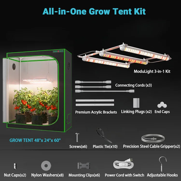MIMEO All-in-One Grow Tent Kit with LED Light, Carbon Filter & Inline Fan for Stealth Indoor Hydroponics