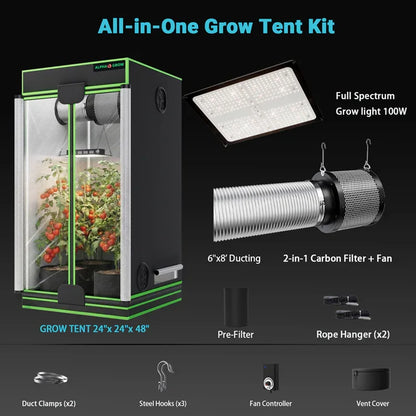 MIMEO All-in-One Grow Tent Kit with LED Grow Light, Carbon Filter & Fan for Indoor Hydroponics