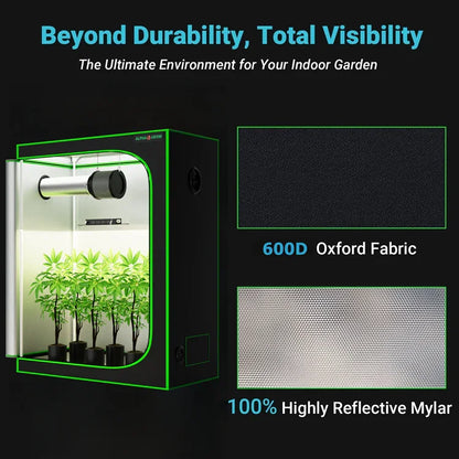 MIMEO Grow Tent with LED Grow Light & Carbon Filter for Indoor Hydroponics – 600D Oxford Fabric, Reflective Mylar