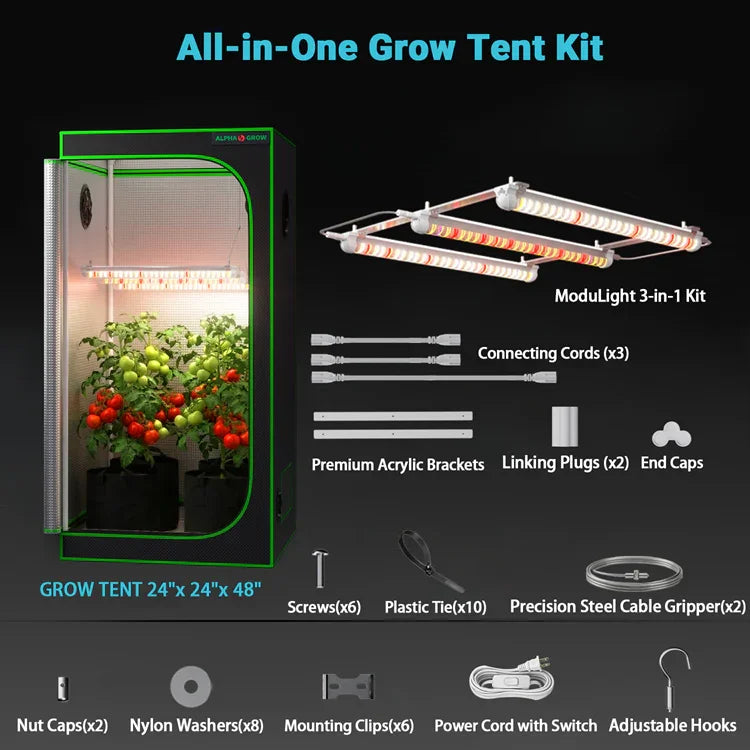 MIMEO All-in-One Grow Tent Kit with LED Light & Hydroponic Setup for Indoor Gardening
