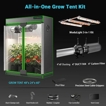 MIMEO All-in-One Grow Tent Kit with LED Light, Inline Fan & Carbon Filter for Indoor Hydroponics