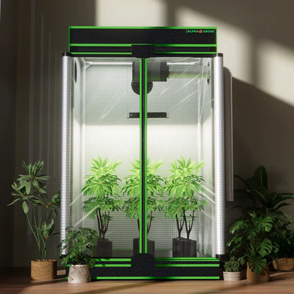 MIMEO indoor grow tent with LED lights, carbon filter, and stealth hydroponic setup for home gardening