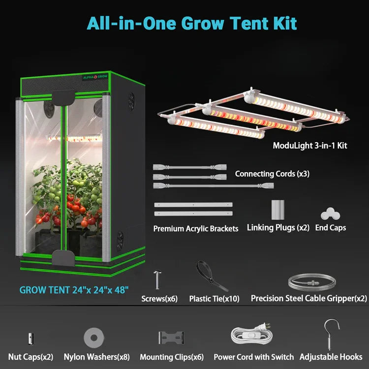 MIMEO All-in-One Grow Tent Kit with LED Grow Light, Inline Fan & Carbon Filter for Indoor Hydroponics