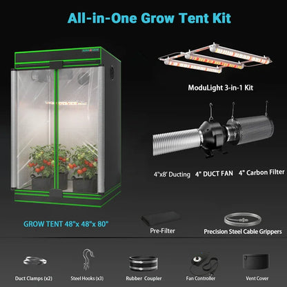 MIMEO All-in-One Grow Tent Kit with LED Light, Carbon Filter & Duct Fan for Indoor Hydroponics