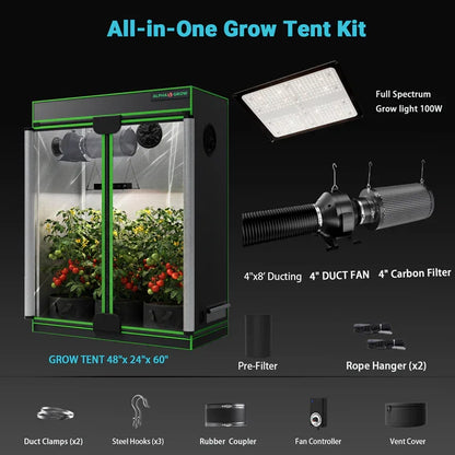 MIMEO All-in-One Grow Tent Kit with LED Grow Light, Carbon Filter & Duct Fan for Indoor Hydroponics
