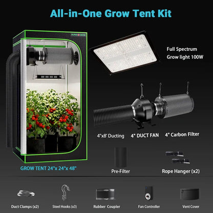 MIMEO All-in-One Grow Tent Kit with LED Grow Light, Carbon Filter & Inline Fan for Indoor Hydroponics