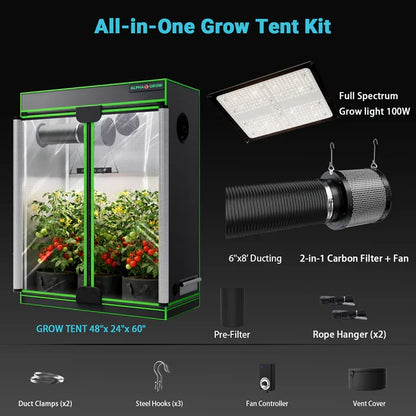 MIMEO All-in-One Grow Tent Kit with LED Grow Light, Carbon Filter & Fan for Indoor Hydroponics