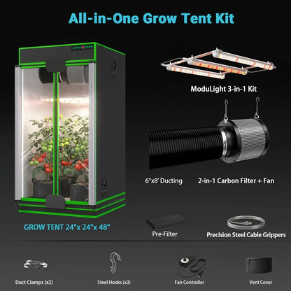 MIMEO All-in-One Grow Tent Kit with LED Light, Carbon Filter & Fan for Indoor Hydroponics