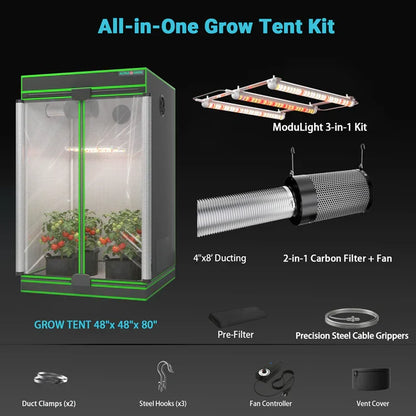 MIMEO All-in-One Grow Tent Kit with LED Light, Carbon Filter & Ducting for Indoor Hydroponics