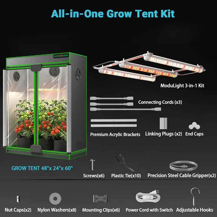MIMEO All-in-One Grow Tent Kit with LED Light & Hydroponic Setup for Indoor Gardening
