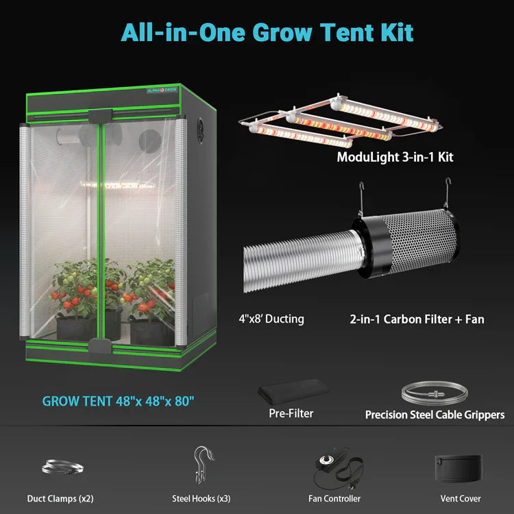 MIMEO All-in-One Grow Tent Kit with LED Light, Carbon Filter & Ducting for Indoor Hydroponics