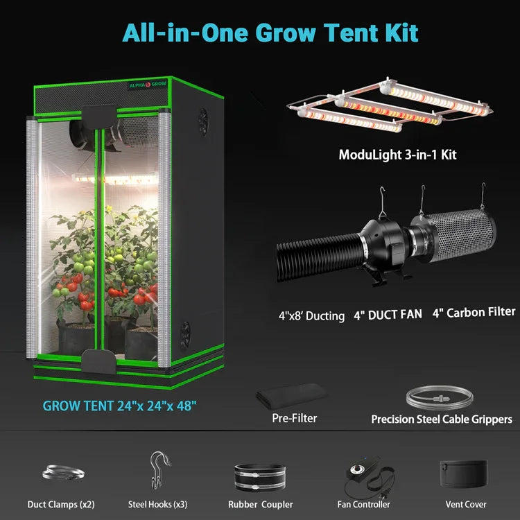 MIMEO All-in-One Grow Tent Kit with LED Light, Carbon Filter & Duct Fan for Indoor Hydroponics