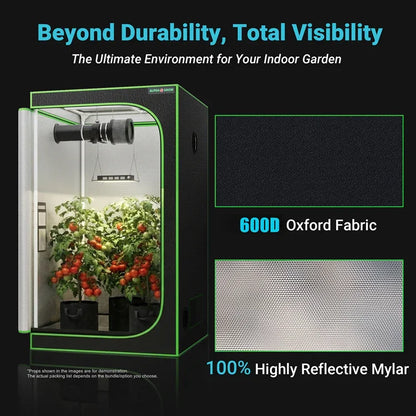 MIMEO Grow Tent with LED Grow Light & Tomato Plants – 600D Oxford Fabric, Reflective Mylar Interior