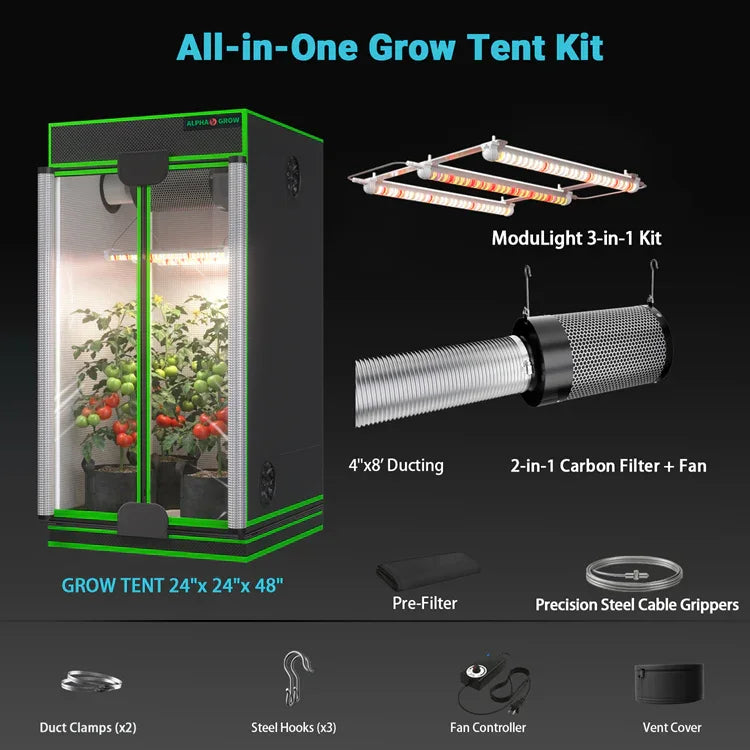 MIMEO All-in-One Grow Tent Kit with LED Light, Carbon Filter & Ducting for Indoor Hydroponics