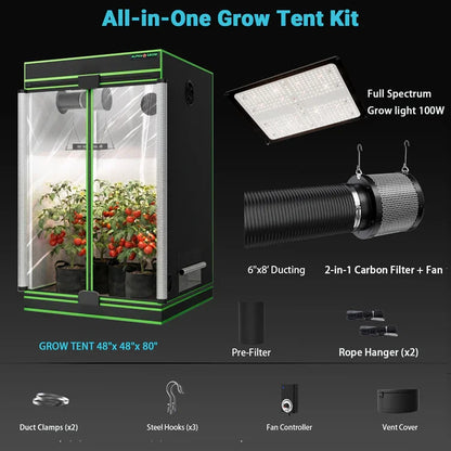 MIMEO All-in-One Grow Tent Kit with LED Grow Light, Carbon Filter & Fan for Indoor Hydroponics