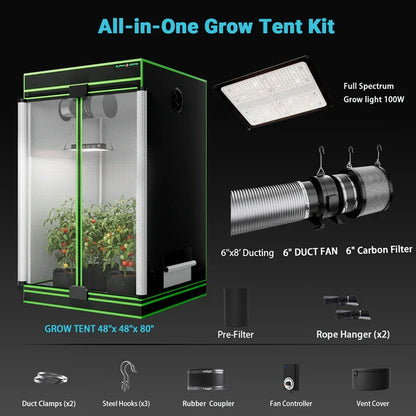 MIMEO All-in-One Grow Tent Kit with LED Grow Light, Carbon Filter & Duct Fan for Indoor Hydroponics