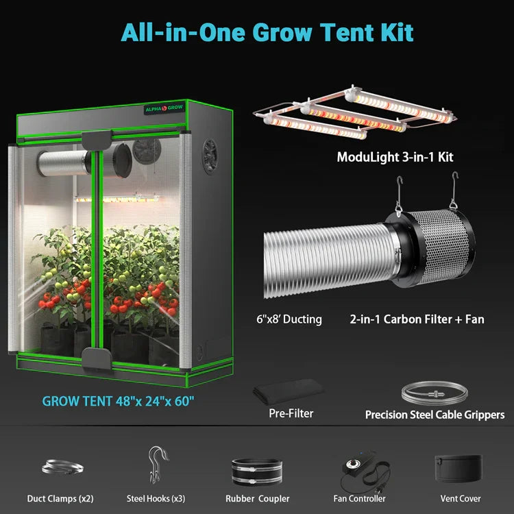 MIMEO All-in-One Grow Tent Kit with LED Grow Light, Carbon Filter & Fan for Indoor Hydroponics