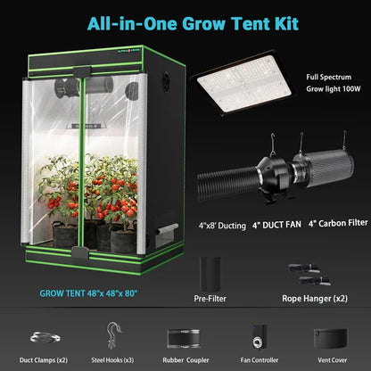 MIMEO All-in-One Grow Tent Kit with LED Grow Light, Carbon Filter & Duct Fan for Indoor Hydroponics