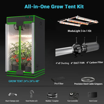 MIMEO All-in-One Grow Tent Kit with LED Light, Carbon Filter & Duct Fan for Indoor Hydroponics
