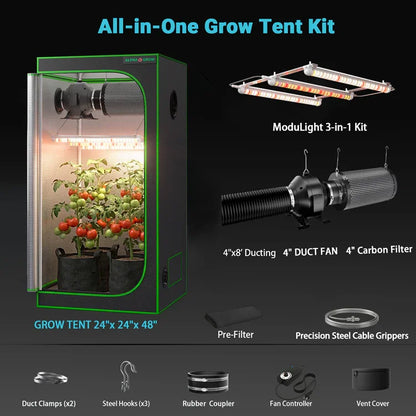 MIMEO All-in-One Grow Tent Kit with LED Light, Carbon Filter & Duct Fan for Indoor Hydroponics