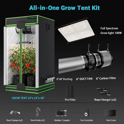 MIMEO All-in-One Grow Tent Kit with LED Grow Light, Inline Fan & Carbon Filter for Indoor Hydroponics