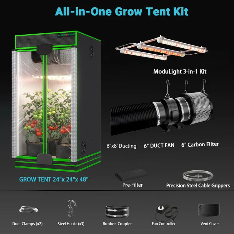 MIMEO All-in-One Grow Tent Kit with LED Light, Duct Fan & Carbon Filter for Indoor Hydroponics