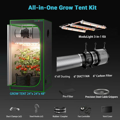 MIMEO All-in-One Grow Tent Kit with LED Light, Carbon Filter & Inline Fan for Indoor Hydroponics