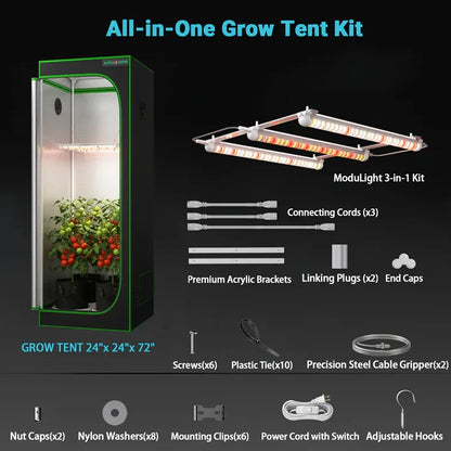 MIMEO All-in-One Grow Tent Kit with LED Light, Carbon Filter & Inline Fan for Indoor Hydroponics