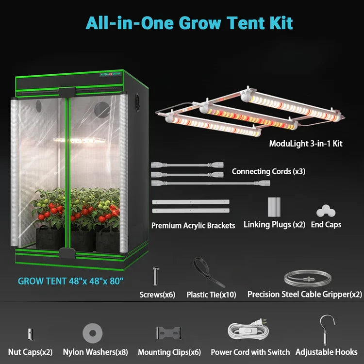 MIMEO All-in-One Grow Tent Kit with LED Light, Inline Fan & Carbon Filter for Indoor Hydroponics