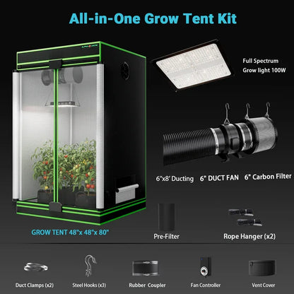 MIMEO All-in-One Grow Tent Kit with LED Grow Light, Inline Fan & Carbon Filter for Indoor Hydroponics