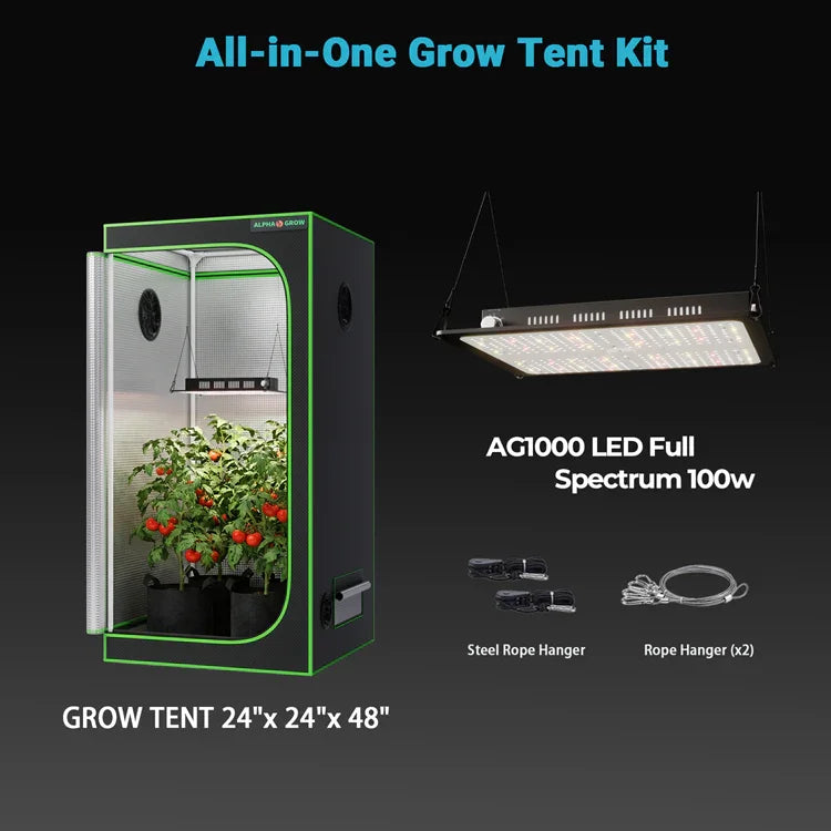 MIMEO All-in-One Grow Tent Kit with AG1000 LED Light, 24x24x48” Stealth Indoor Hydroponics Setup