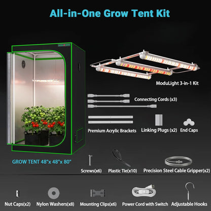 MIMEO All-in-One Grow Tent Kit with LED Light, 48"x48"x80" Turnkey Indoor Gardening System