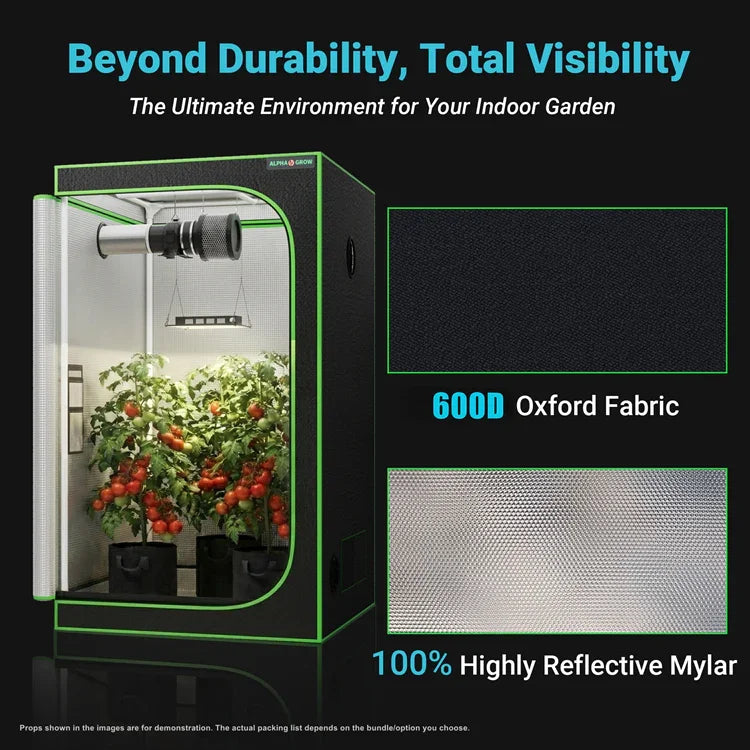 MIMEO Grow Tent with LED Light & Tomato Plants – 600D Oxford Fabric, Reflective Mylar Interior