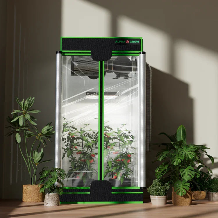 MIMEO Alpha Grow indoor hydroponics tent with LED light and stealth setup for home gardening