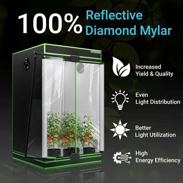 MIMEO Grow Tent with 100% Reflective Diamond Mylar for Indoor Hydroponics & Stealth Growing