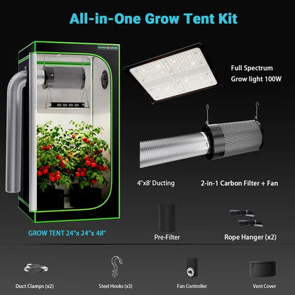 MIMEO All-in-One Grow Tent Kit with LED Light, Carbon Filter & Ducting for Indoor Hydroponics