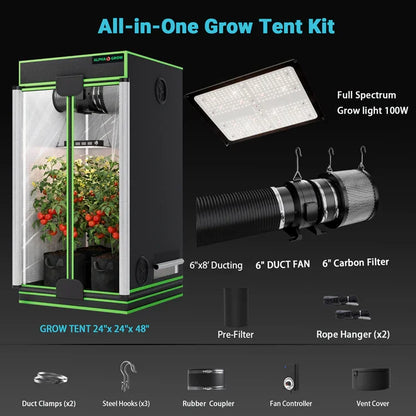 MIMEO All-in-One Grow Tent Kit with LED Grow Light, Inline Fan & Carbon Filter for Indoor Hydroponics