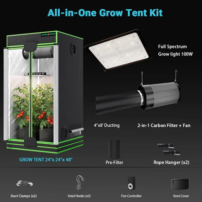 MIMEO All-in-One Grow Tent Kit with LED Grow Light, Carbon Filter & Fan for Indoor Hydroponics